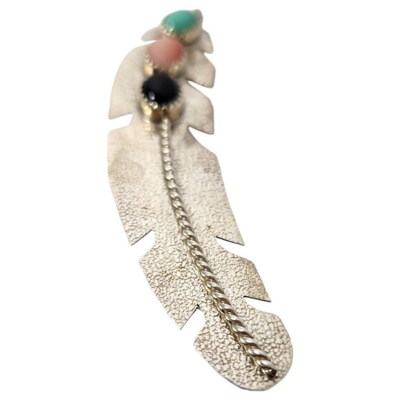 Vintage Navaho Sterling Silver Feather Brooch by Native American Artist W Begay - Picture 3 of 14